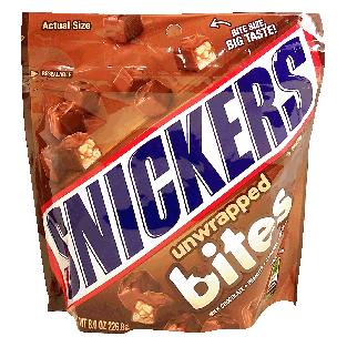 Snickers(r) bites unwrapped milk chocoalte, peanuts, caramel nougat 8oz