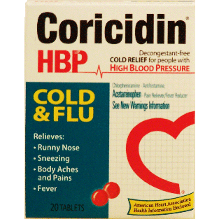 Coricidin HBP cold & flu relief for people with high blood pressur 20ct