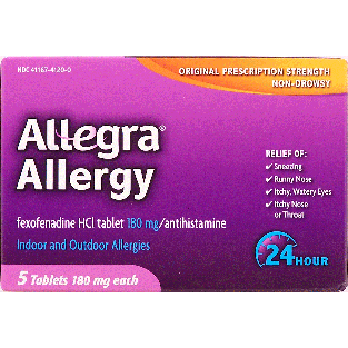 Allegra Allergy fexofenadine HCI tablet 180-mg/antihistamine, indoo5ct