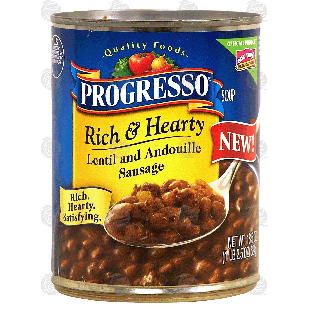 Progresso Rich & Hearty lentil and andouille sausage soup, read18.5-oz