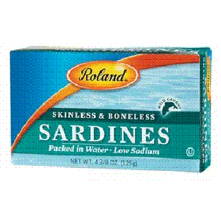 Roland  skinless & boneless sardines packed in water, low sodium 4.38oz
