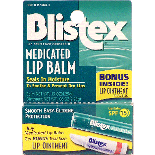 Blistex  medicated lip balm, seals in moisture, spf 15 0.15oz