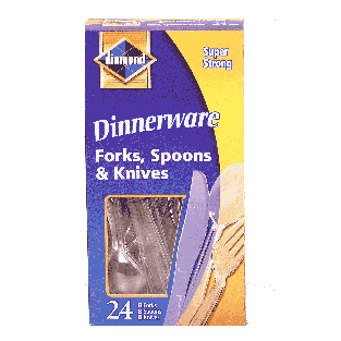 Diamond  8 dinner size place settings, clear plastic spoons, forks24ct