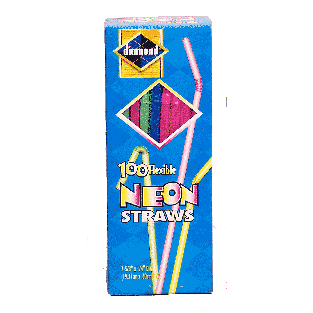 Diamond Forster flexible neon straws, 7 5/8 x 1/4 dia. inch 100ct