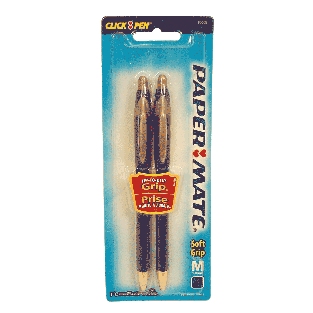 Papermate  soft grip ball point pens, medium 1mm, blue ink 2pk