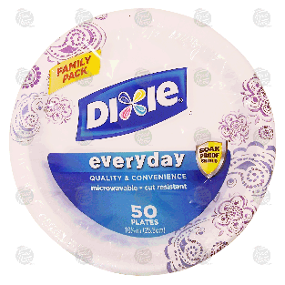 Dixie  paper plates, microwavable, soak proof, 10 1/16-in 50ct