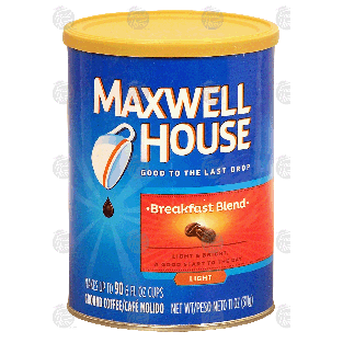 Maxwell House Breakfast Blend light roast ground coffee, makes up11-oz