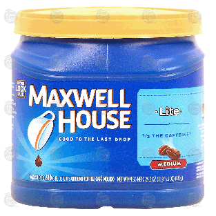 Maxwell House Lite ground coffee 1/2 the caffeine, medium, make29.3-oz