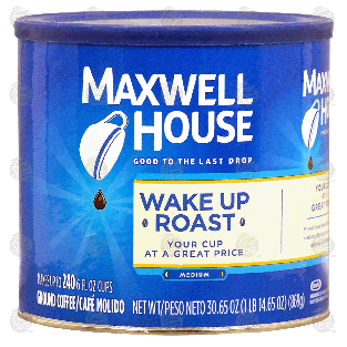 Maxwell House Wake Up Roast ground coffee, medium, makes up to30.65-oz