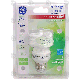 General Electric  75 watt replacement, uses only 20 watts, soft whi 1ct