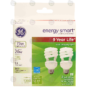 General Electric energy smart 75 watt replacement only uses 20 watt 2pk