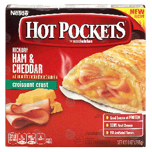 Nestle Hot Pockets hickory ham & cheddar with a reduced fat chedda9-oz