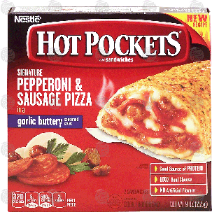 Nestle Hot Pockets signature pepperoni & sausage pizza in a garlic9-oz