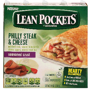 Nestle Lean Pockets philly steak & cheese w/beef steak, reduced fa9-oz