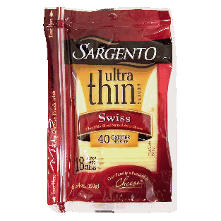 Sargento(R) Ultra Thin sliced natural swiss cheese, 40 calories  6.84oz