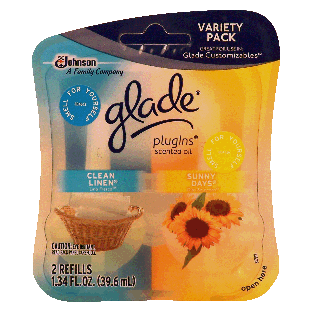 Glade Plug Ins scented oil refills, clean linen & sunny days scent 2ct