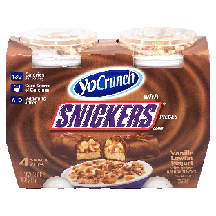 Yo Crunch  vanilla lowfat yogurt with snickers pieces, 4-4oz snack16oz
