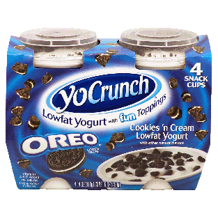 Yo Crunch Oreo cookies 'n cream lowfat yogurt, oreo cookie pieces, 4pk