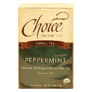 Choice  peppermint organic herbal tea, caffeine free, 16-bags 0.6oz