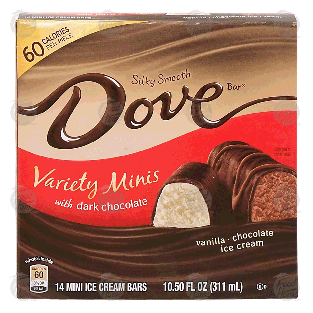 Dove  variety minis with dark chocolate ice cream, 14-count 10.5-fl oz