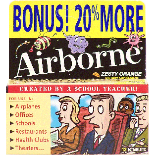 Airborne  dietary supplement, helps body fight germs, zesty orange12ct