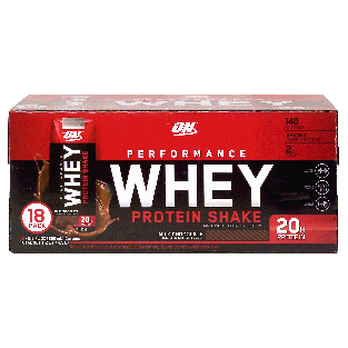 ON Performance whey protein shake, milk chocolate liquid, 8.5-fl. 18pk