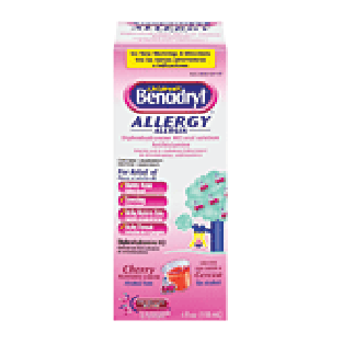 Benadryl Children's allergy, diphenhydramine HCI 12.5-mg. cherry 4fl oz