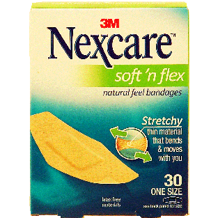 3m Nexcare soft 'n flex natural feel bandages, one size 30ct