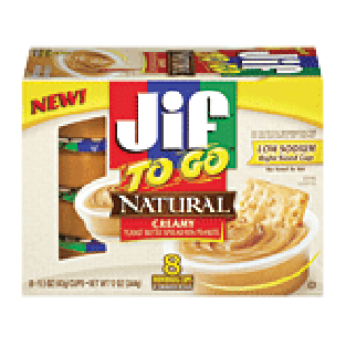 Jif To Go natural creamy penaut butter spread, 90% peanuts, 8-1.5 o8ct