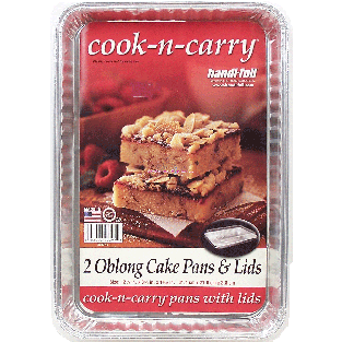 Handi-foil Cook-n-carry 2 oblong cake pans & lids, size 12 1/4in x 2ct
