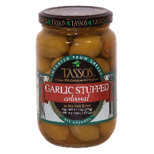 Tassos  garlic stuffed colossal in sea salt brine 13.1oz