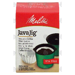 Melitta JavaJig 2 reusable cups & 30 coffee filters, bpa free 1-pkg