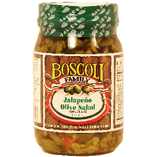 Boscoli Family jalapeno olive salad, 100% olive oil 16oz