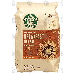 Starbucks Breakfast Blend medium roast whole bean coffee, 100% ar12-oz