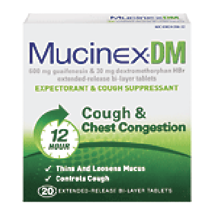 Mucinex Dm cough suppressant, thins and loosens mucus 600 mg guaif20ct