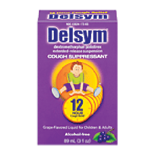 Delsym  dextromethorphan polistirex cough suppressant, grape fla3fl oz
