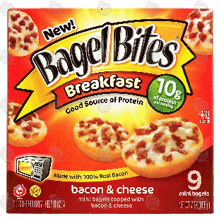 Bagel Bites Breakfast bacon & cheese, 9 mini bagels 7-oz