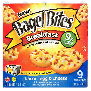 Bagel Bites Breakfast bacon, egg & cheese, 9 mini bagels 7-oz