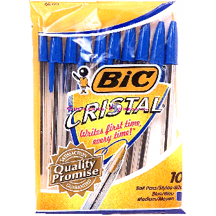 Bic Cristal ball pens, blue inc, medium point 10ct