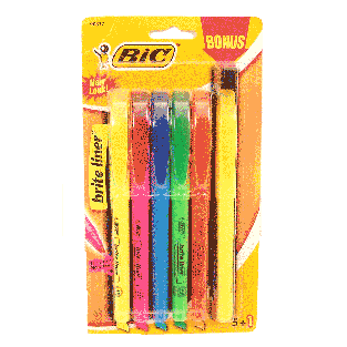 Bic Brite Liner 5+1 color accent pens fluorescent highlighters 6ct