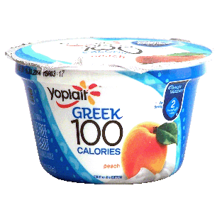 Yoplait Greek 100 fat free greek yogurt, peach, fruit on the bott5.3oz