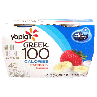 Yoplait Greek 100 fat free yogurt, strawberry banana, 100 calories,4pk