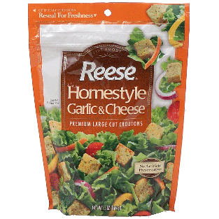 Reese  homestyle garlic & cheese premium large cut croutons  5oz