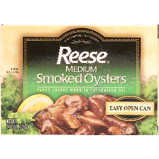 Reese  medium smoked oysters fancy cherry wood in cottonseed oil  3.7oz