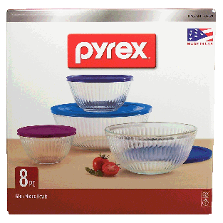 Pyrex  glass mixing bowls with lids, 4-sizes 8ct