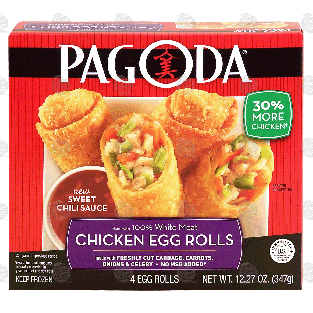 Pagoda  chicken egg rolls made w/freshly cut cabbage, carrots,12.27-oz