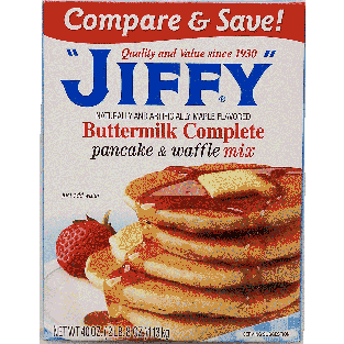 Jiffy  buttermilk complete pancake and waffle mix, just add water 40oz