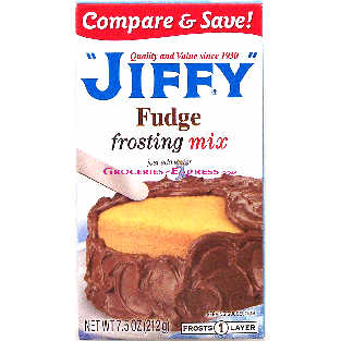 Jiffy  fudge frosting mix, frosts one layer, just add water 7.5oz