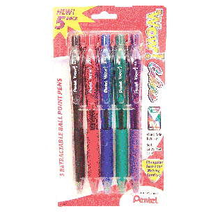 Pentel Wow! medium retractable ball point pens, assorted ink 5ct