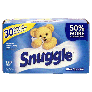 Snuggle  dryer fabric softener sheets, reduces static clean, blue 120ct
